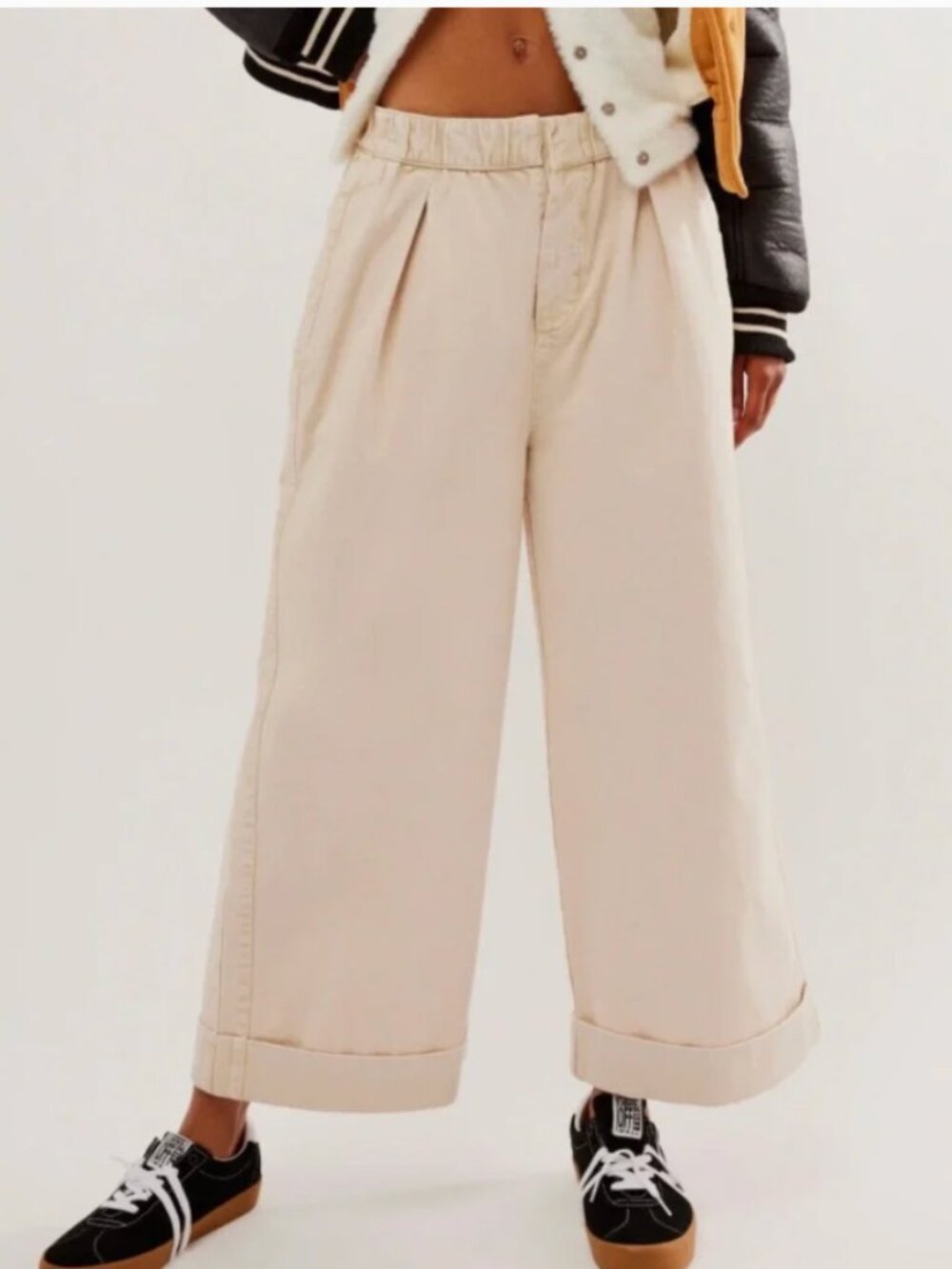 Free People After Love Roll Cuff Wide Leg Sandshell Oversized Chino Pants Size L